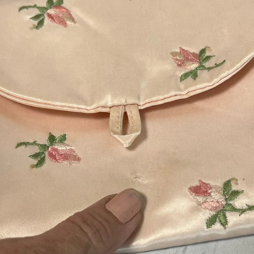 Vintage Pink Satin Embroidered Hosiery Bag Morrillcraft Boston Lingerie